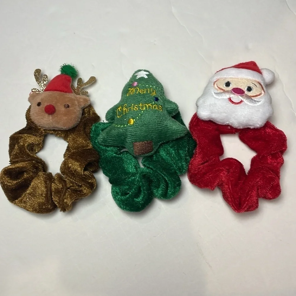 Festive Christmas Hair Scrunchies Accessories Set of 3